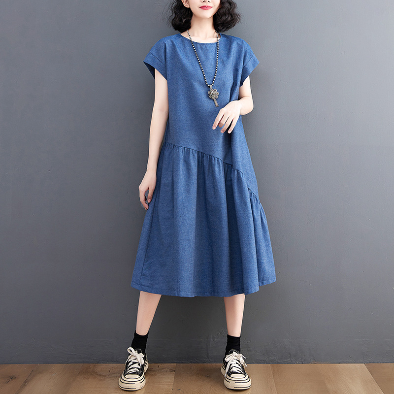 Simple denim short sleeved dress