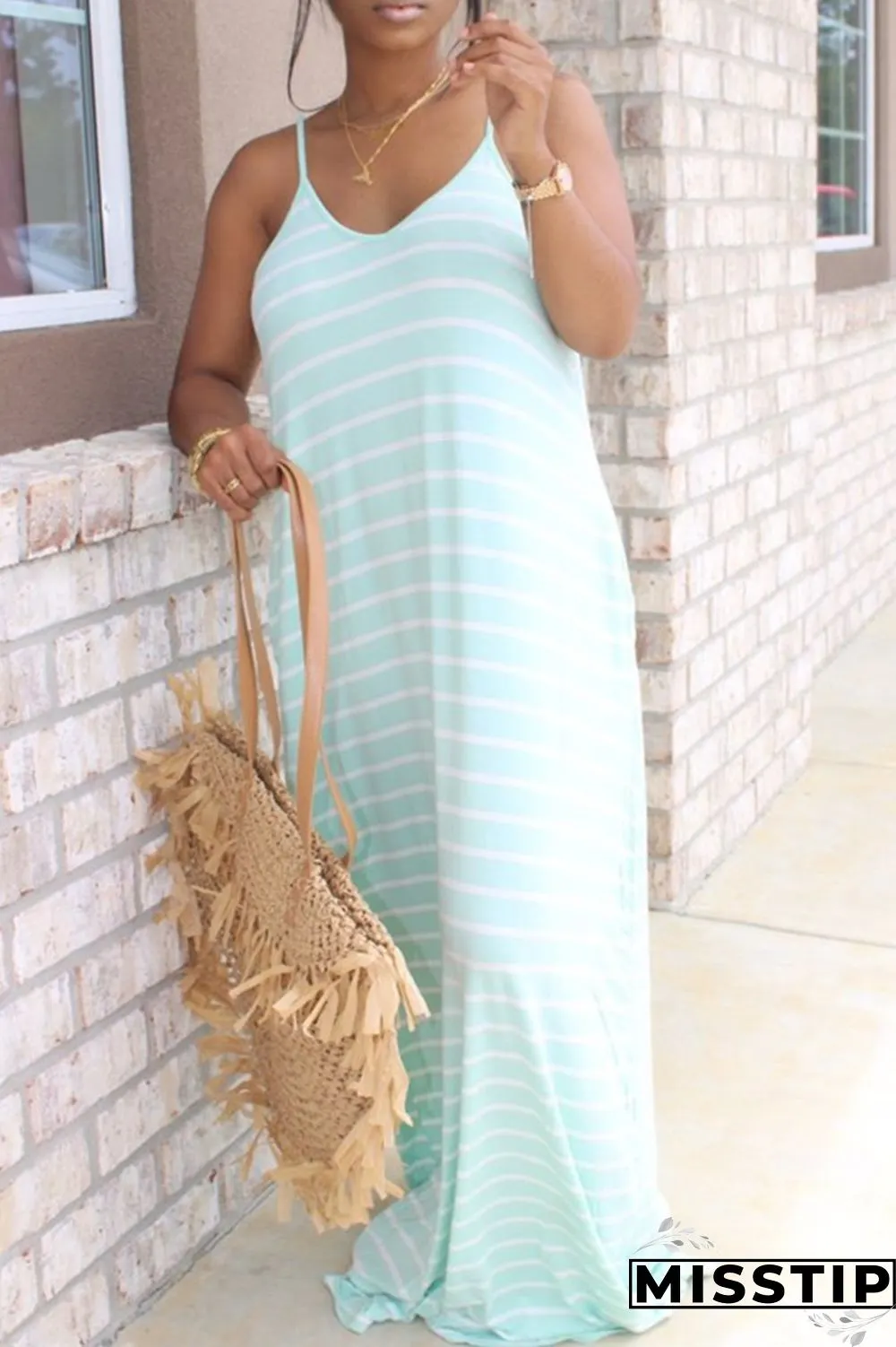 Colorful Fashion Casual Striped Sleeveless Loose Dress
