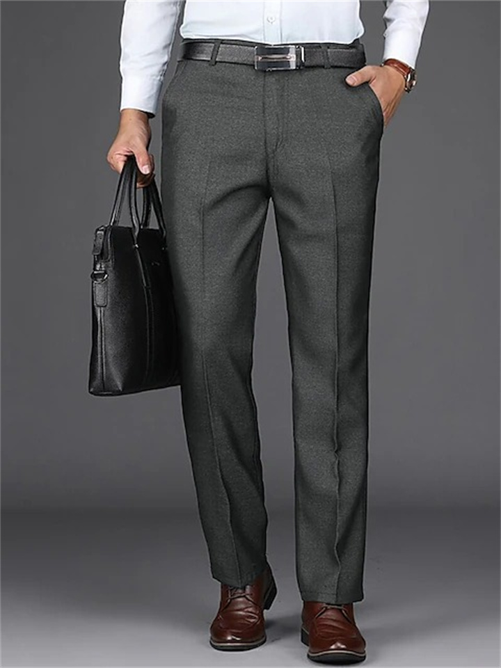 Men's Dress Pants Trousers Chinos Pocket Plain Comfort Breathable Full Length Wedding Office Business Chic & Modern Formal Black Deep Blue High Waist Micro-elastic