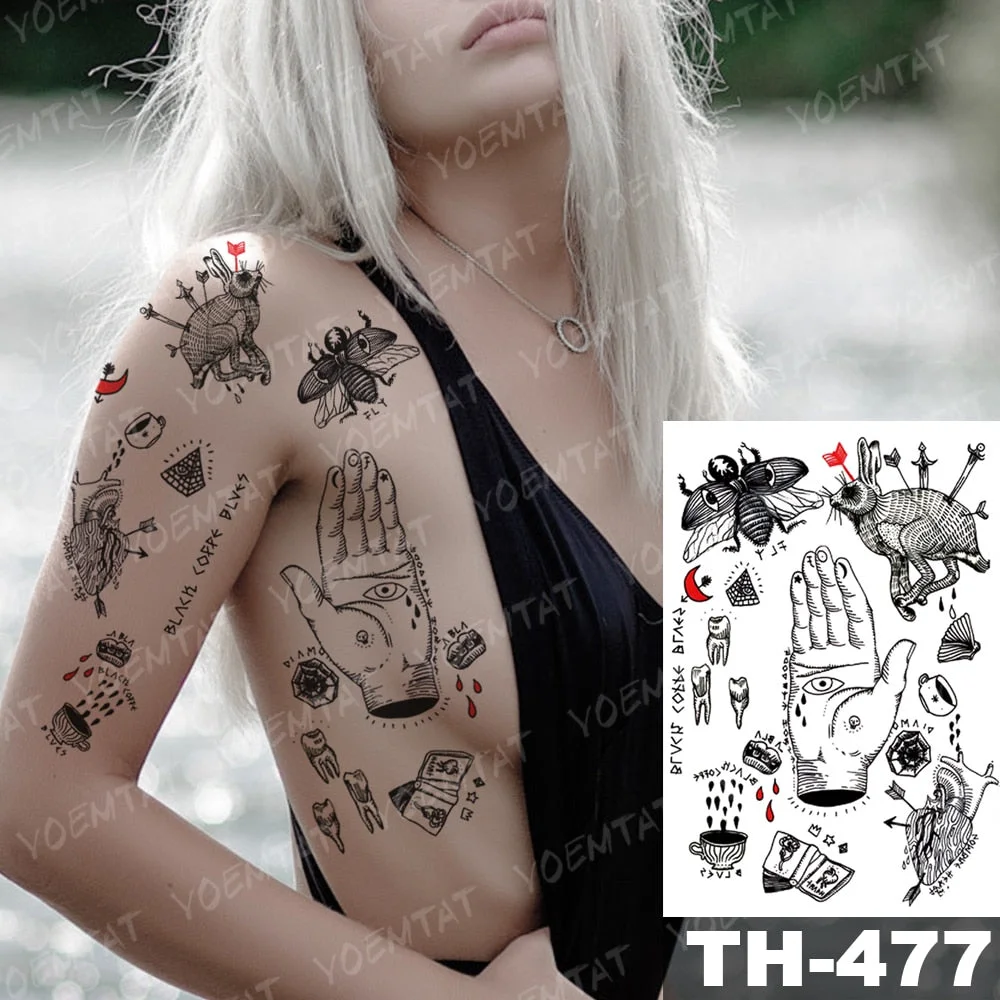 Waterproof Temporary Tattoo Stickers Fox Dragon Wolf Monster Old School Lotus Peony Flash Tatto Women Men Body Art Fake Tattoos
