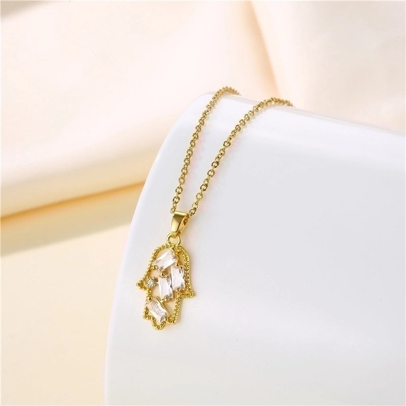 Stainless Steel Titanium Steel 18K Gold Plated Korean Style Plating Inlay Sector Star Flower Zircon Pendant Necklace
