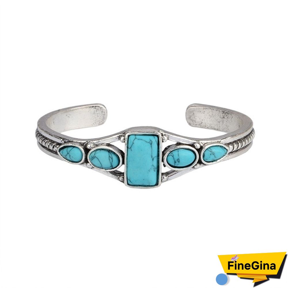 Women Vintage Jewelry 925 Soild Sterling Silver Natural Gemstone Turquoise Bracelet Adjustable Wedding Engagement Jewelry