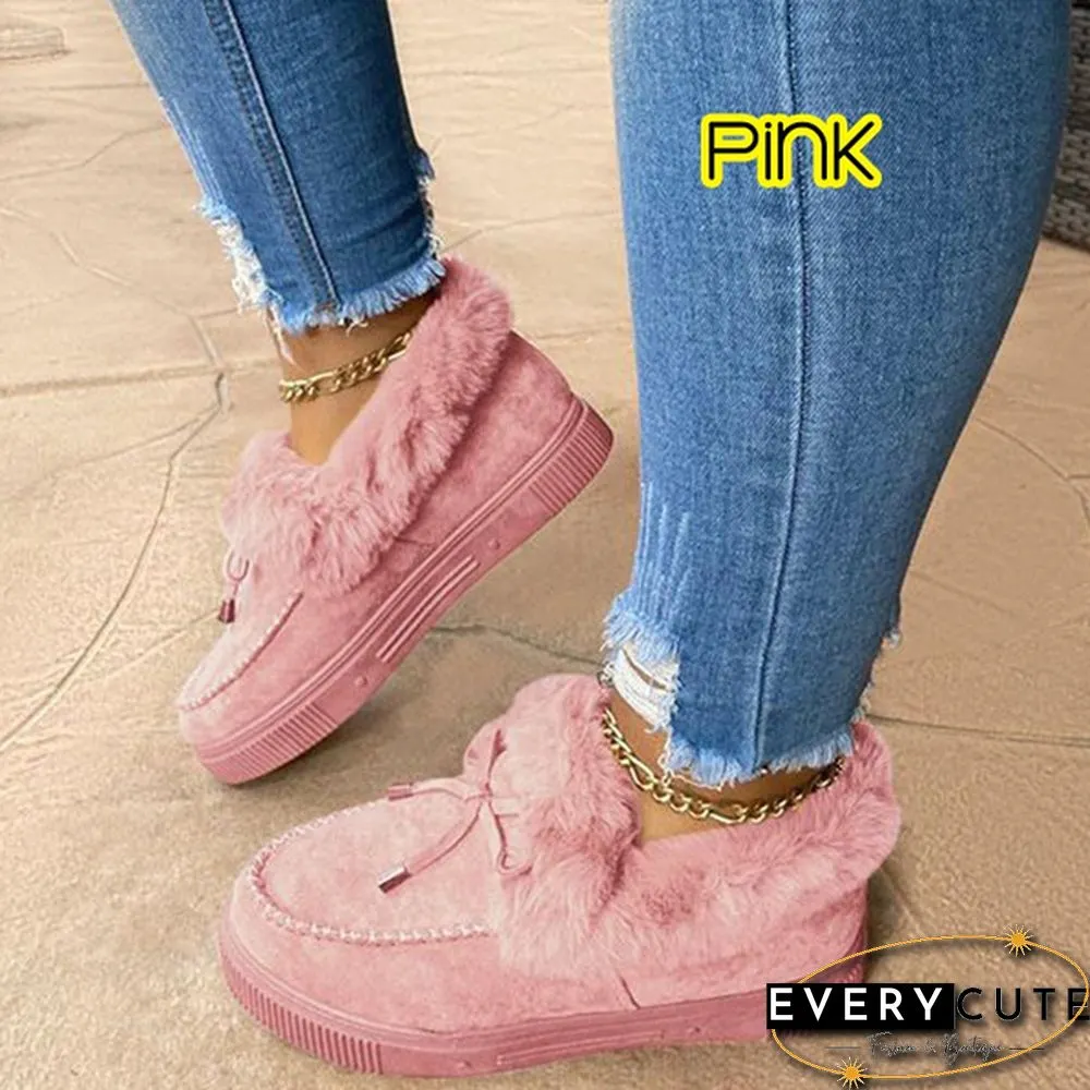 Fashion Womens Bowknot Suede Faux Fur Moccasin Shoes Casual Warm Comfortable Lightweight