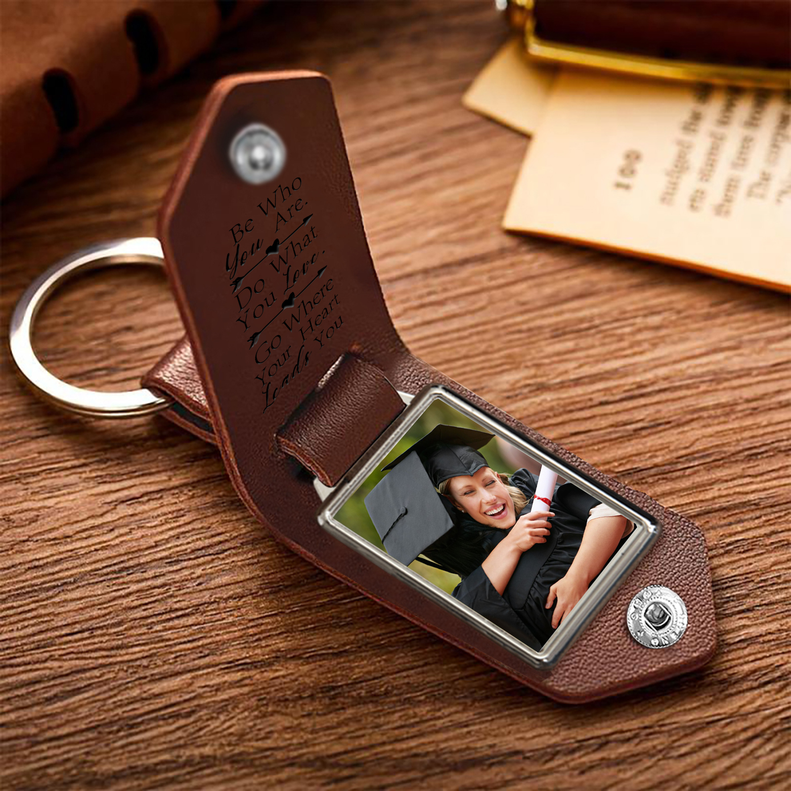 Personalised Graduation Leather Keychain Custom Name & Photo Keychain Graduation Gift - Be Who You Are-Jessemade AU