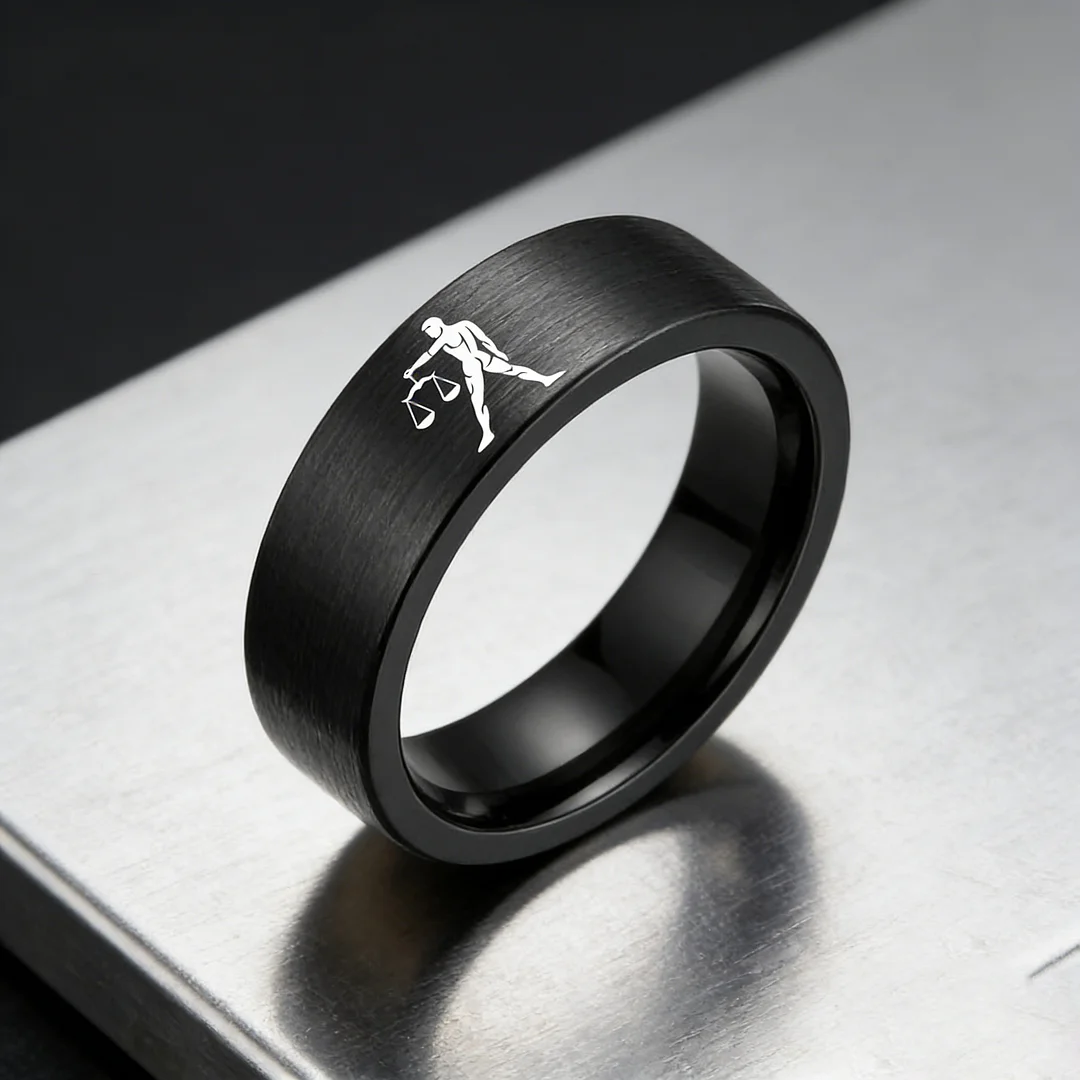 Men Women Black Libra Tungsten Carbide Rings Couple Wedding Bands Flat Top Comfort Fit 4MM 6MM 8MM Width