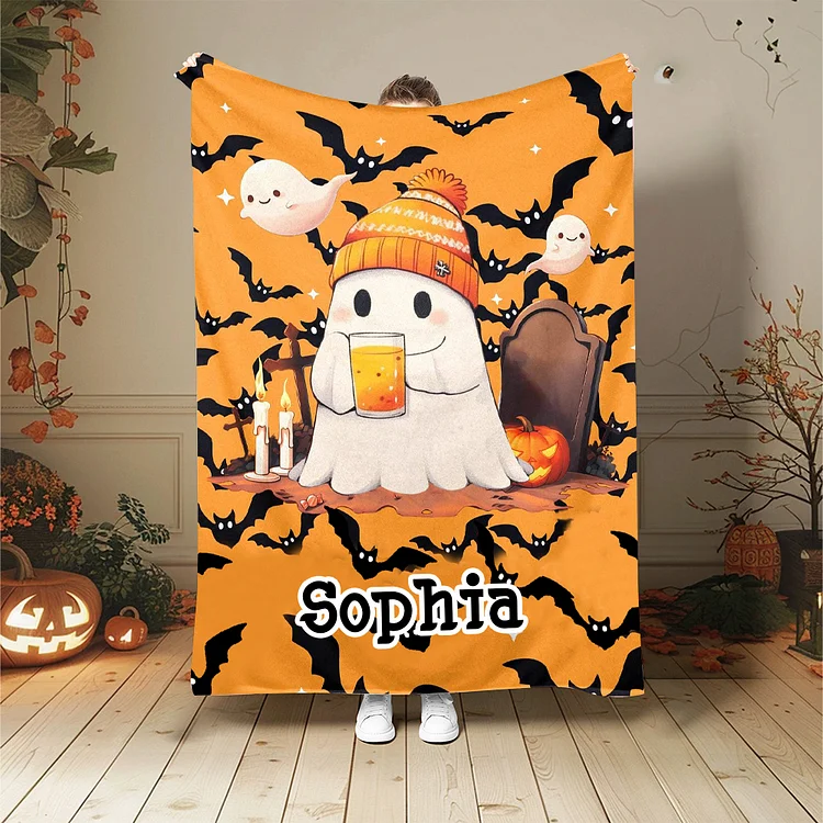 Personalized Blanket, Custom Blanket, Blanket for Kids, Custom Name Blanket, Halloween Blanket, Halloween Gift, Cute Ghost Blanket