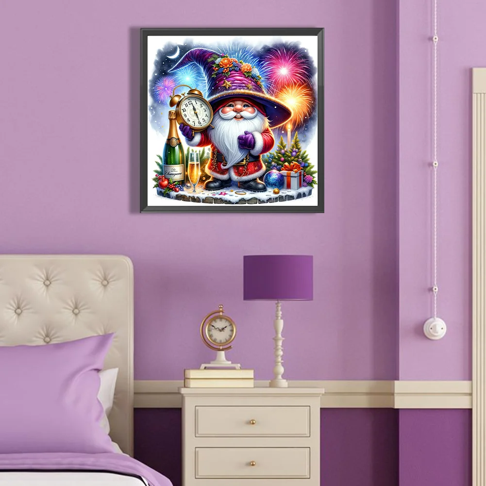 Diamond Painting - Full Round Drill - Gnome Clocks New Year(Canvas|40*40cm)