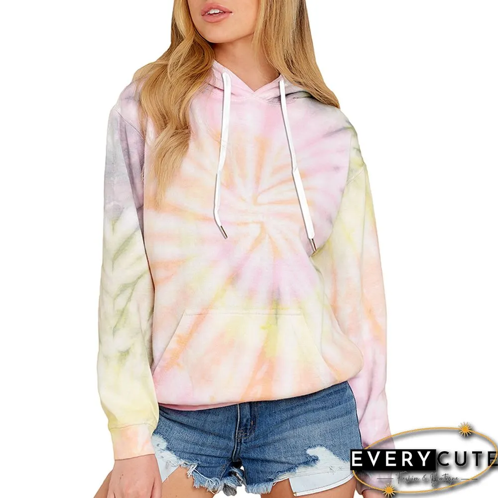 Yellow Tie Dye Print Drawstring Hoodie