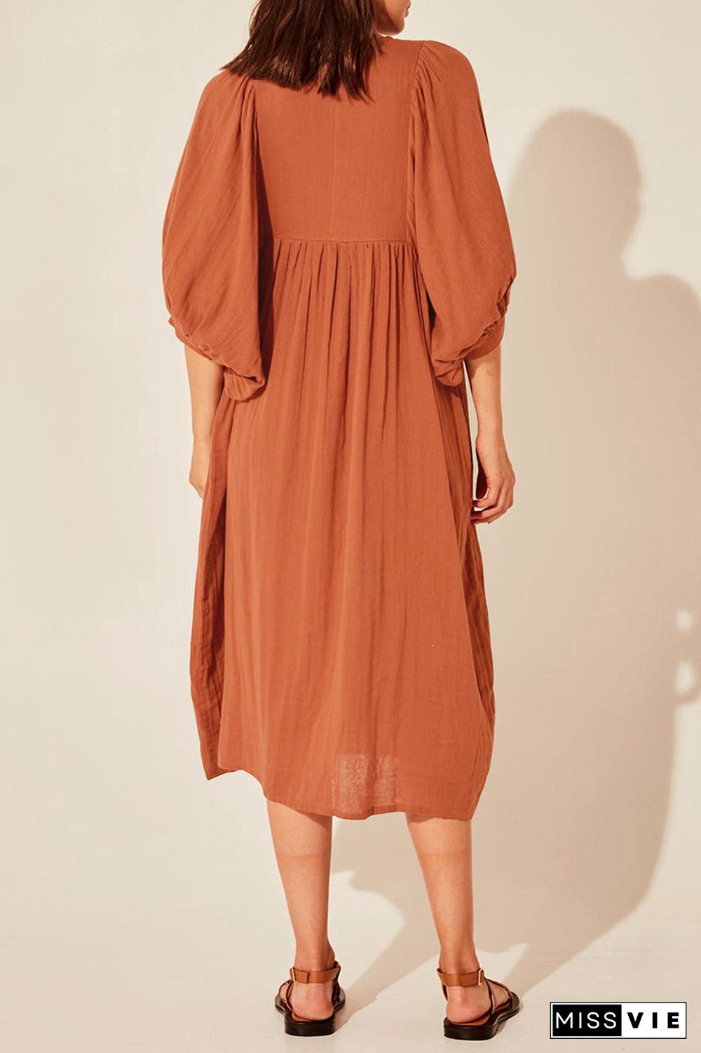 Casual Daily Solid Fold O Neck Pleated Dresses