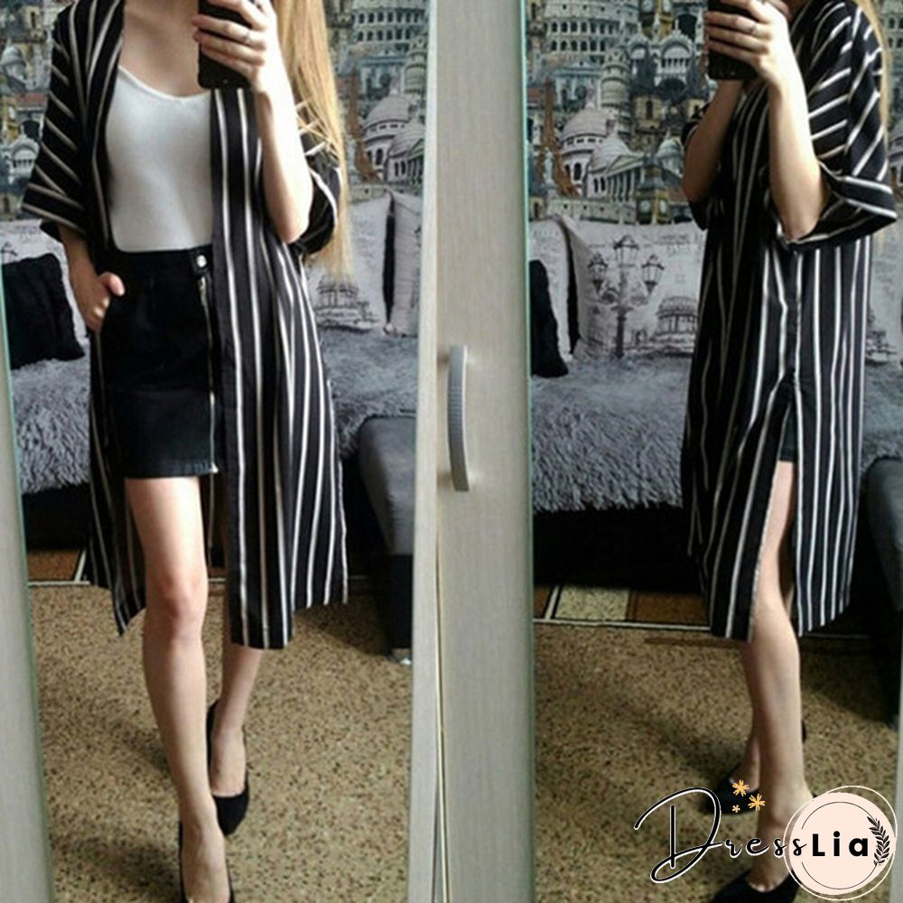 Women's Fashion Casual Spring Summer Striped Bat Sleeve Wide Loose Shirt