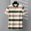 Cotton lapel striped casual polos