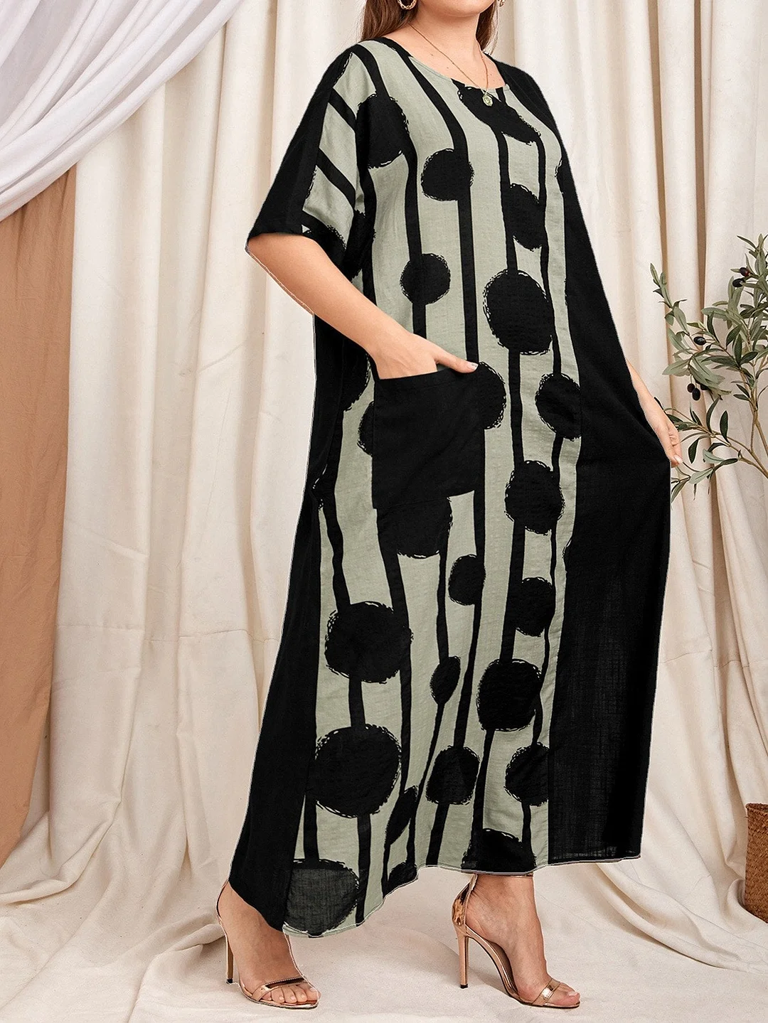 Women's Scoop Neck Printed Half Sleeve Short Sleeve Maxi Dress
