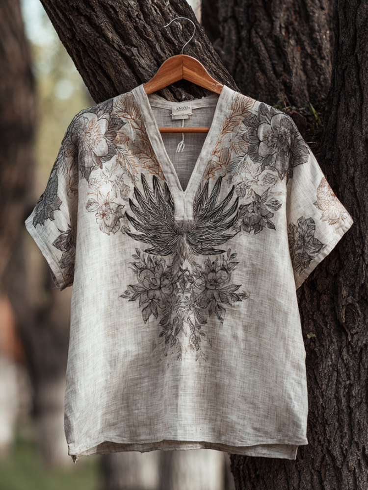 Vintage Western-style Small V-neck Short-sleeved Shirt