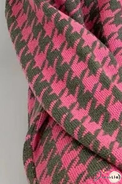 Houndstooth Button Up Long Sleeve Cardigan