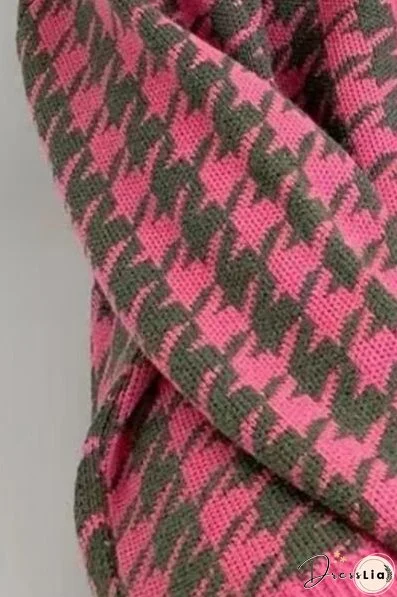 Houndstooth Button Up Long Sleeve Cardigan