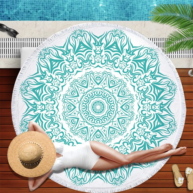 Dropshipping Chakra Beach Towel Tassel Toalla Mandala Tapestry Sunblock Round Cover-Up Bath Towel Lotus Bohemian Yoga Mat 150cm
