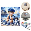 (US Local)Paint By Numbers Kit On Canvas DIY Oil Art Seaside Boy and Dog Picture Home Decor40x40cm