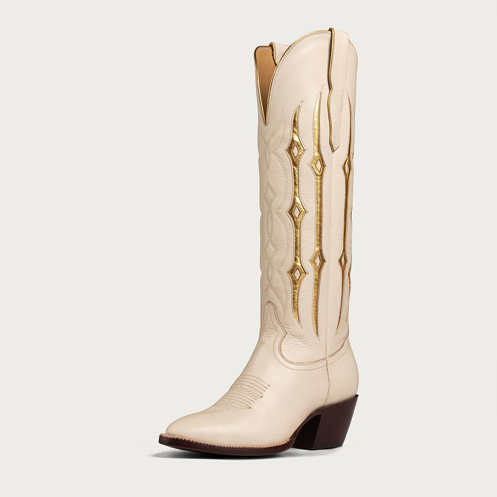 Beige Closed Toe Patchwork Embroidered Western Boots for Women Nicepairs