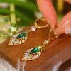 Green Gemstone Leaf Earrings (1pair)
