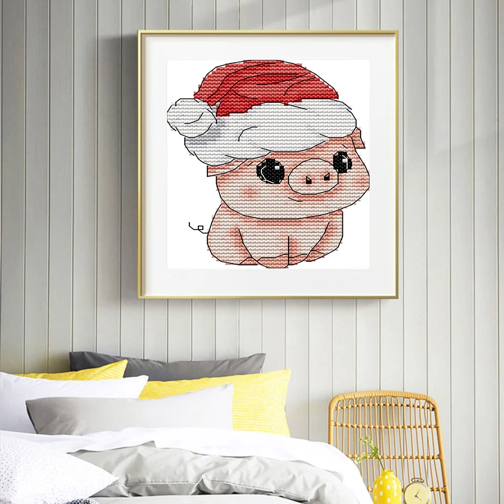 14CT Partial Printed Cross Stitch - Christmas Pig(13*15cm)