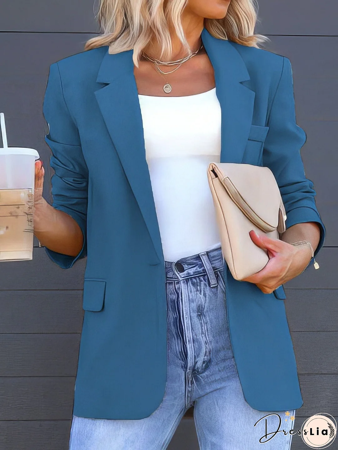 Casual Solid Lapel Slit Pocket Blazer