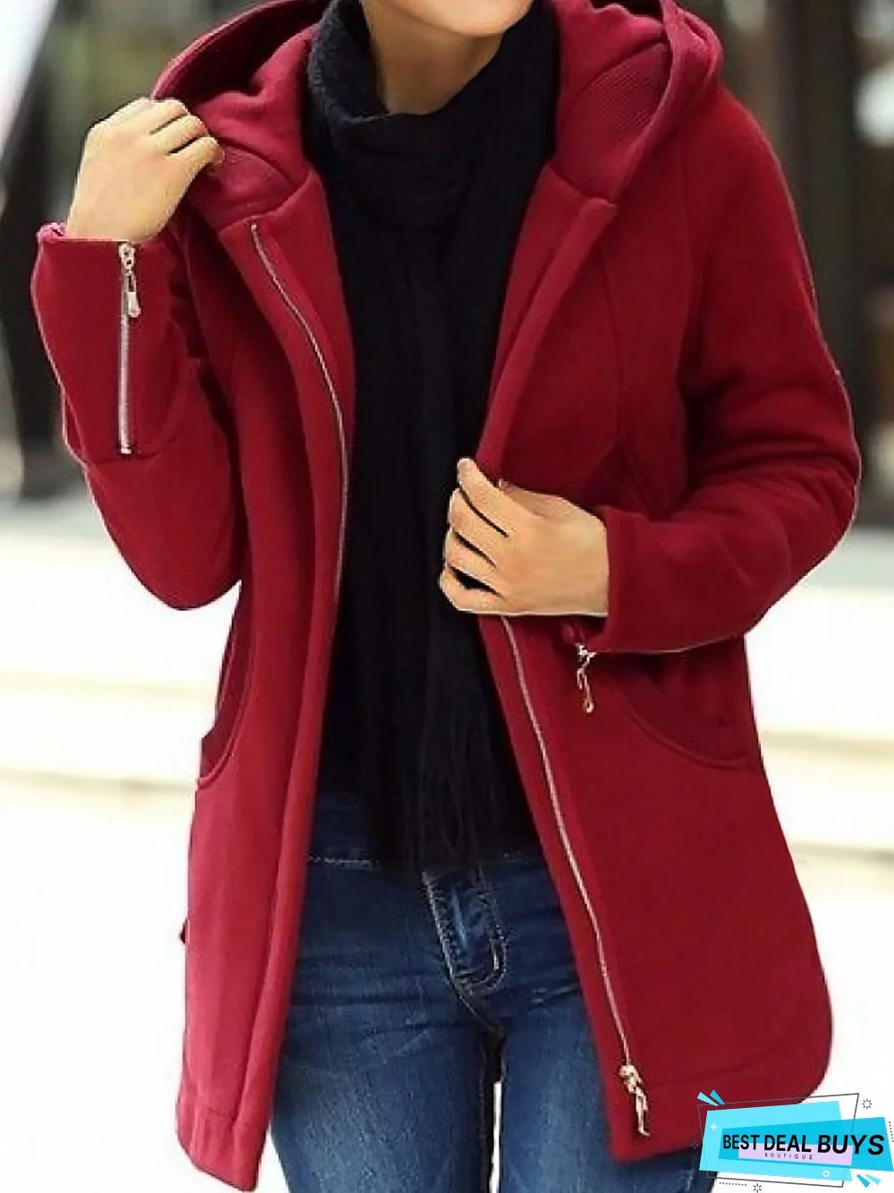 Plain Hoodie Long Sleeve Zipper Casual Jacket