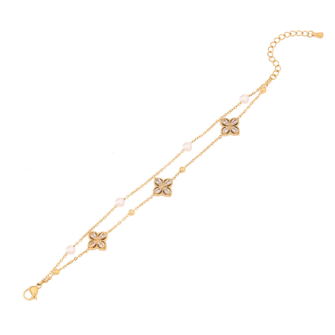 Diamond Flower Double Bracelet Pearl Bracelet Titanium Steel Female B620
