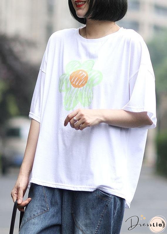 Unique Grey O-Neck Print Summer Cotton Tees