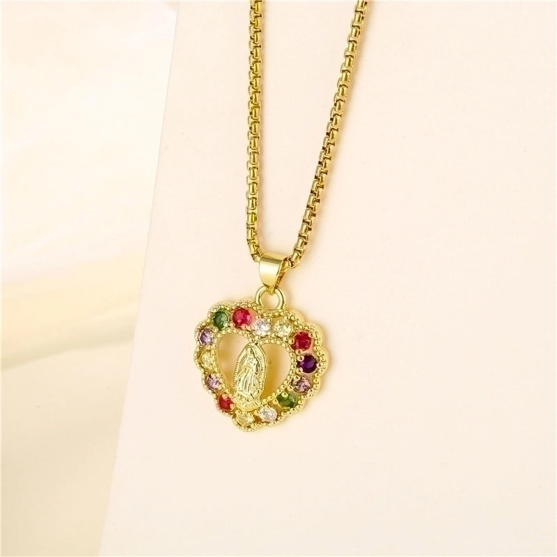 Stainless Steel Titanium Steel 18K Gold Plated INS Style Plating Inlay Human Faith Zircon Pendant Necklace4