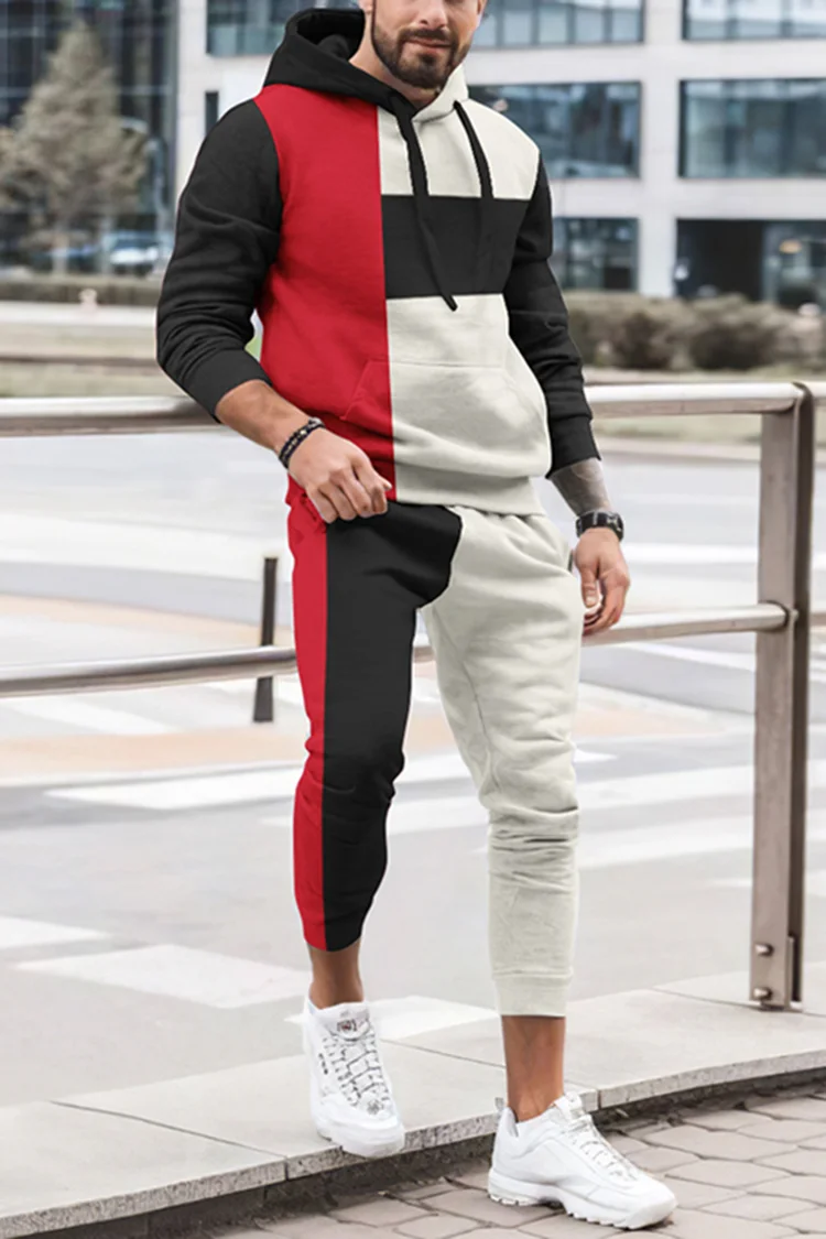 Fashion Color Matching Tracksuit Two Piece Set