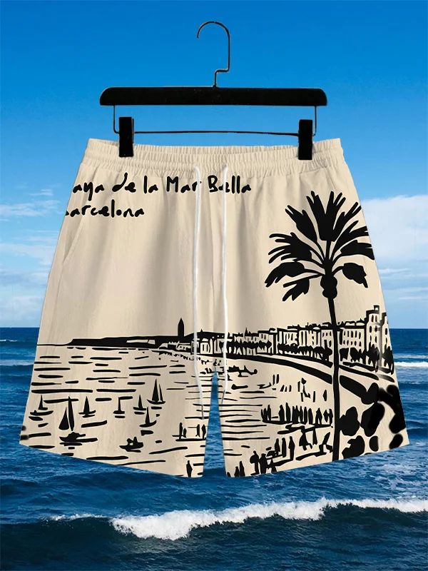 Men's Vacation Beach Seaside Travel Art Print Casual Shorts