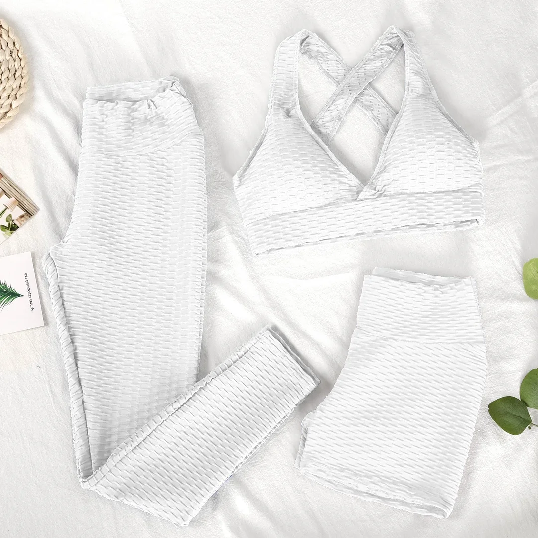 ATHVOTAR Two Piece Shorts Set Women Top and Pants Anti Cellulite Leggings High Waist 3 Piece Set Tracksuits Sweat Suits Women