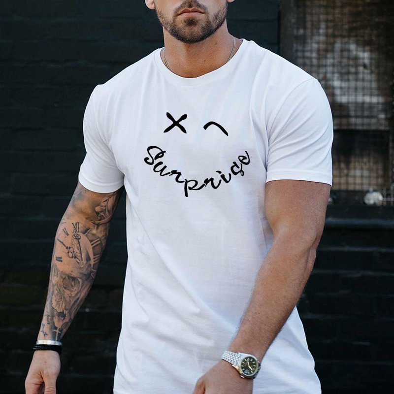 Men's Emoji Letter Printed T-shirt、、URBENIE