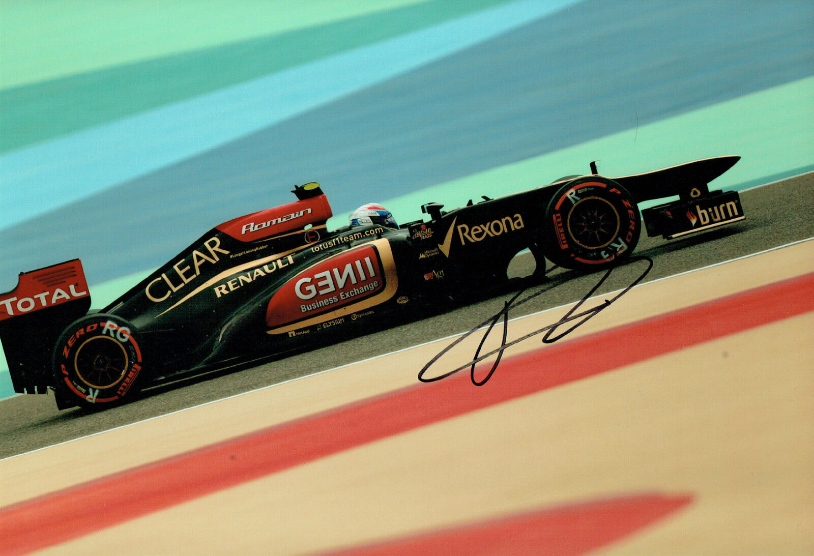 Romain GROSJEAN SIGNED LOTUS F1 Autograph 12x8 Bahrain Race Photo Poster painting AFTAL COA