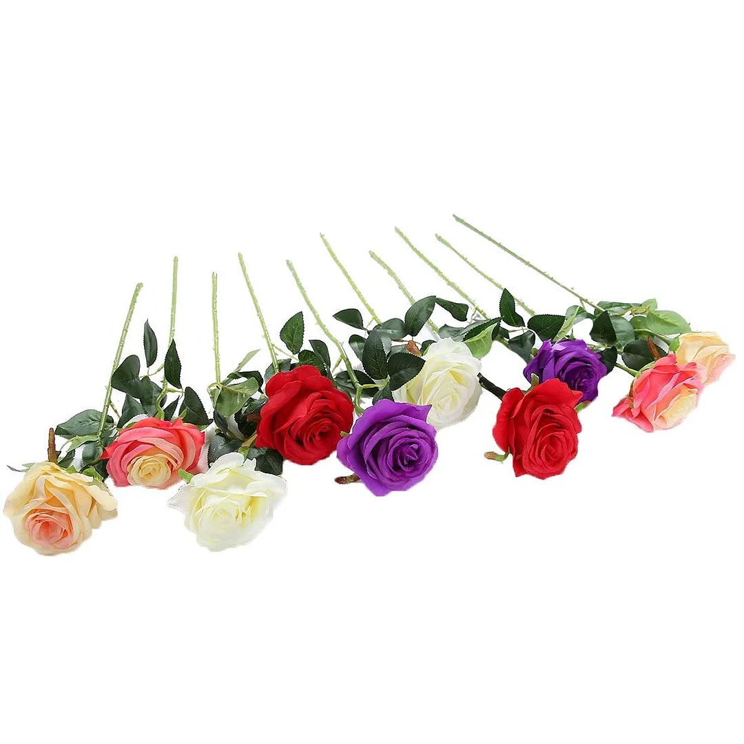 Artificial Rose Silk Flower Blossom Bride Bouquet for Home Wedding Decor 10 Pcs