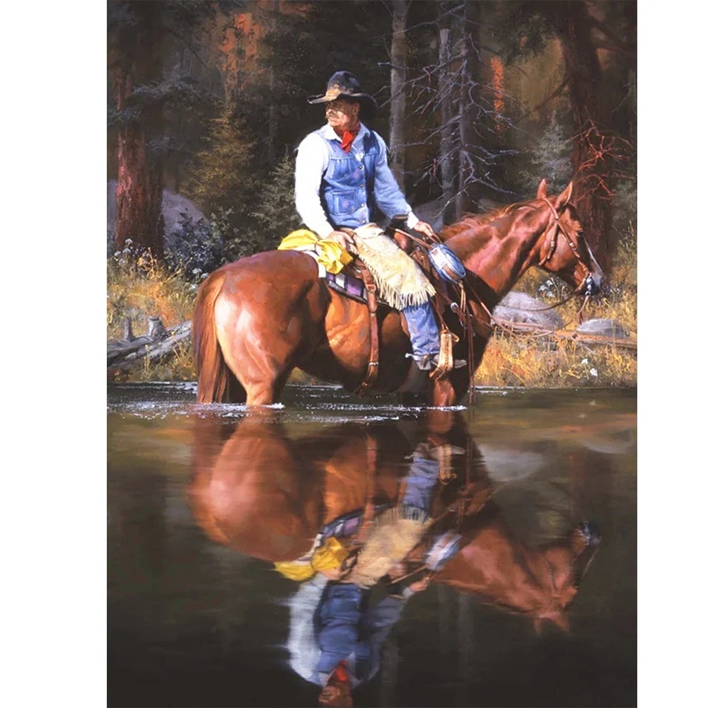 Diamond Painting - Full Round/Square Drill - Cowboy and Horse(30*40 - 50*60cm)