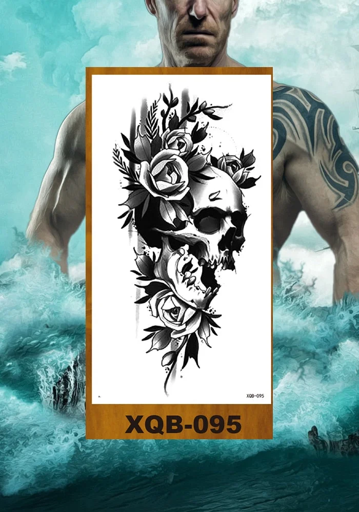 Temporary Tattoos Stickers Vajra Skull Night Demon Crow Mythical Beast Men Women Girl Flower Arm Chest Fake Tatoo Semi Permanent