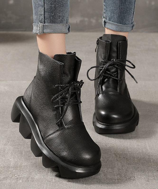 Unique Black Genuine Leather Ankle Boots
