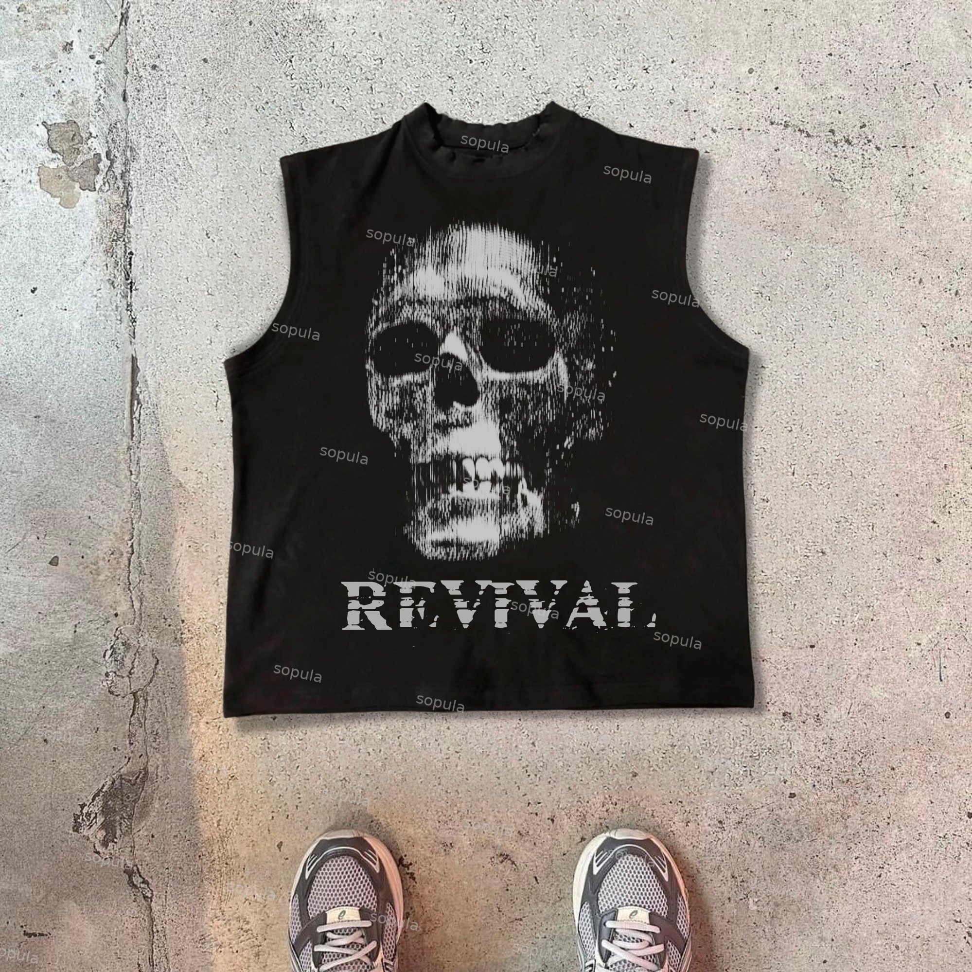 Vintage Fuzzy Skull Skull - Rebirth Graphics Cotton Tank Top