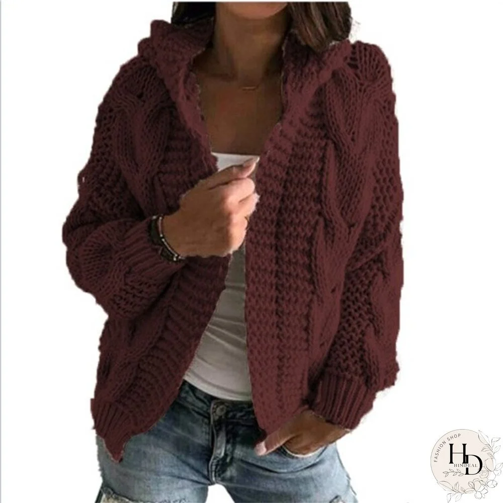 Elegant Cardigans Sweater For Women Hoodies Knitted Twist Loose Coat Autumn Fashion Warm Long Sleeve Causal Solid Ladies Tops