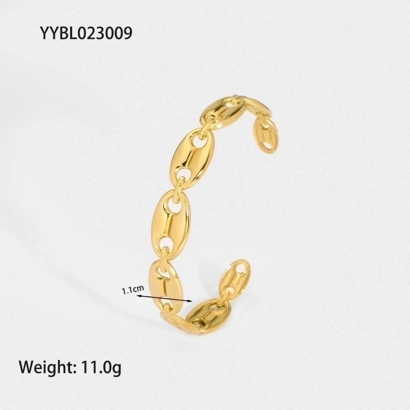 Modern Style Geometric Heart Shape Snake 304 Stainless Steel 18K Gold Plated Bangle In Bulk