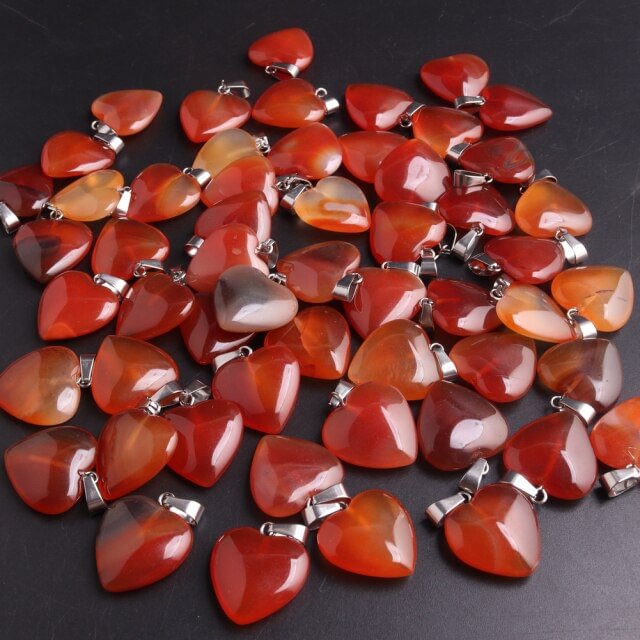 YOY-Heart Shaped Natural Stone Carnelian Necklace Pendants