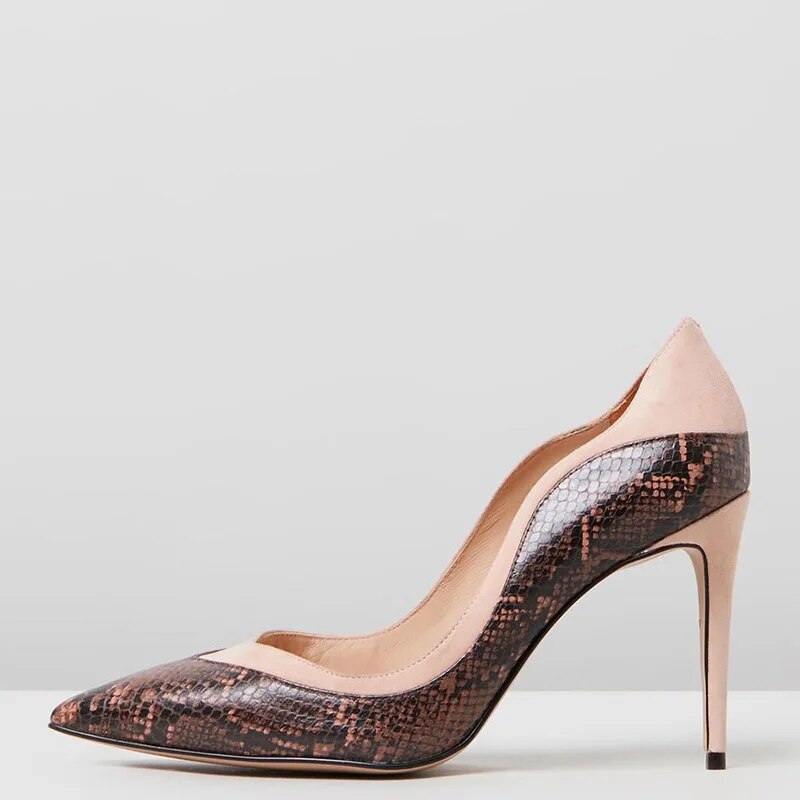 TAAFO Red Snakeskin Print Stilettos Pointed Toe Pumps Woman High Thin Heels For Office Ladies Shoes