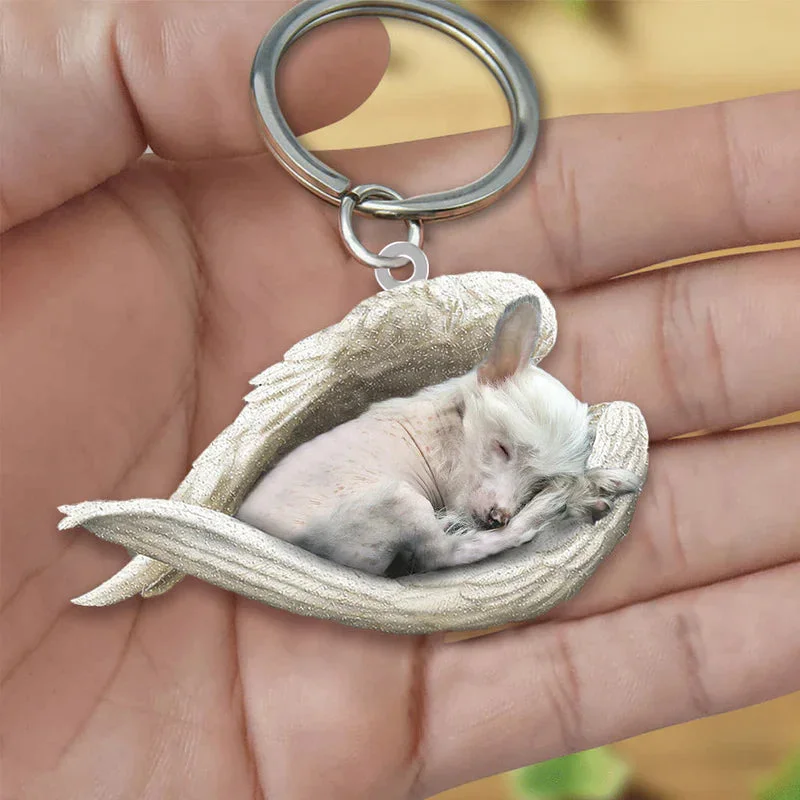 VigorDaily Sleeping Angel Acrylic Keychain Chinese Crested Dog
