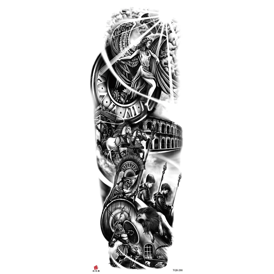 Full Arm Temporary Tattoo Wolf Lion Fish Horns Geometric Man Body Leg Rose Flower Phoenix Waterproof Sticker Cool Women Tatoo