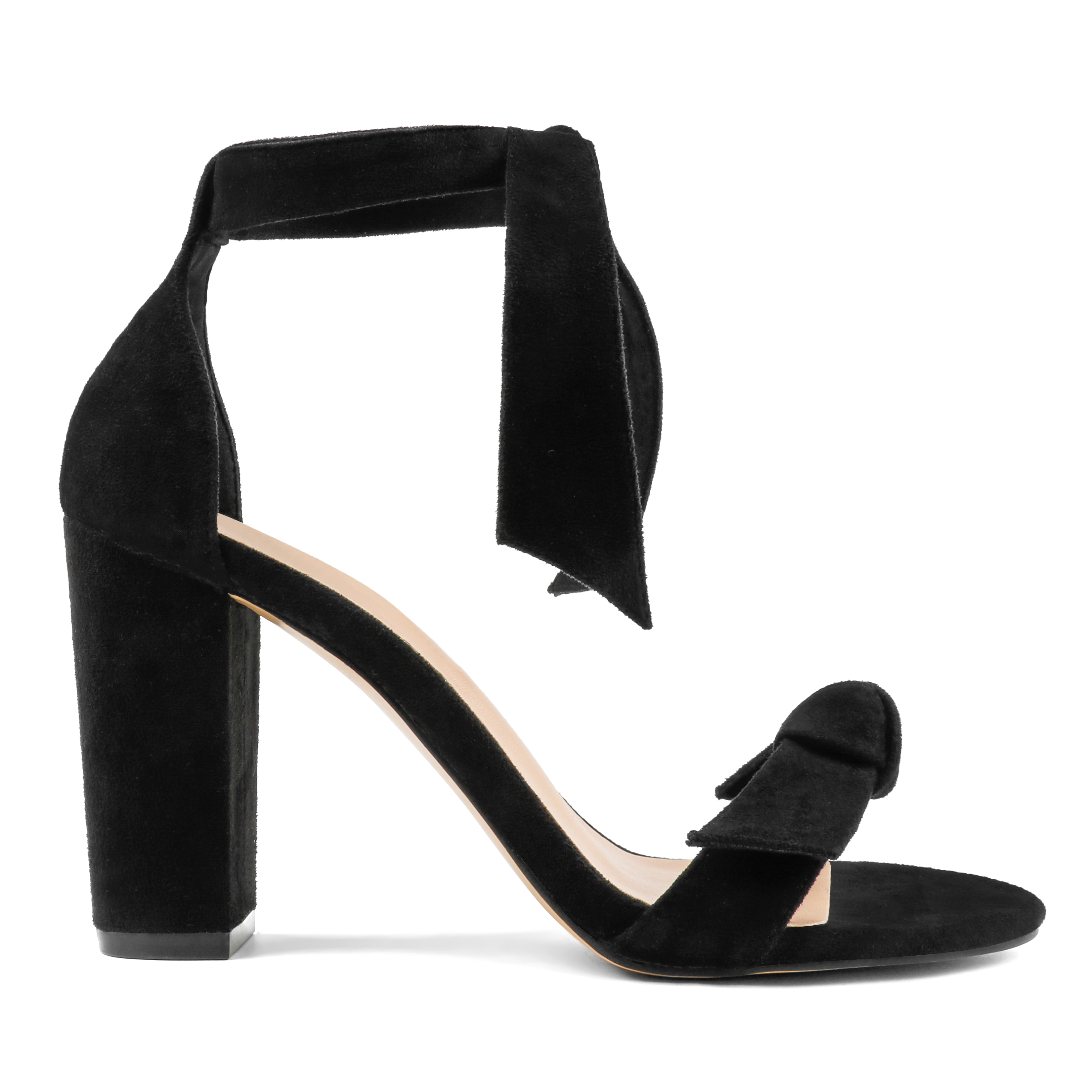 90mm Women's Bowknot Ankle Strap Pumps Block Heel Dress Party Suede Sandals Summer Shoes-MERUMOTE