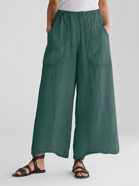 Summer Women's Cotton And Linen Trousers Wide-leg Mid-waist Casual