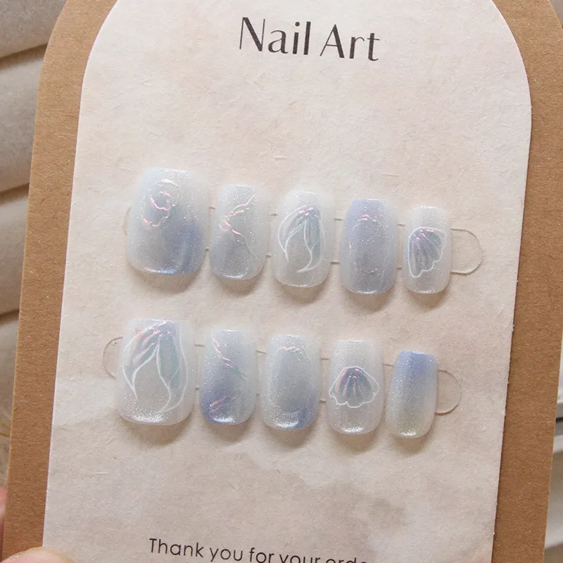 Churchf Churchf Wear Nail Piece Mermaid Shell Removable Beauty Nail Piece Cat Eye Fairy Nail Patch Nail Piece Code