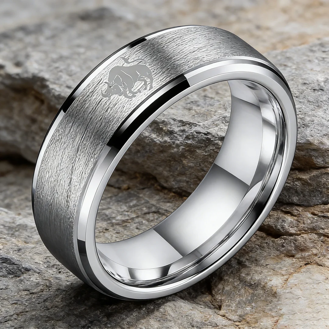 Step Edge Sliver Tungsten Carbide Rings Taurus Couples Tungsten Wedding Bands for Men or Women 4MM 6MM 8MM