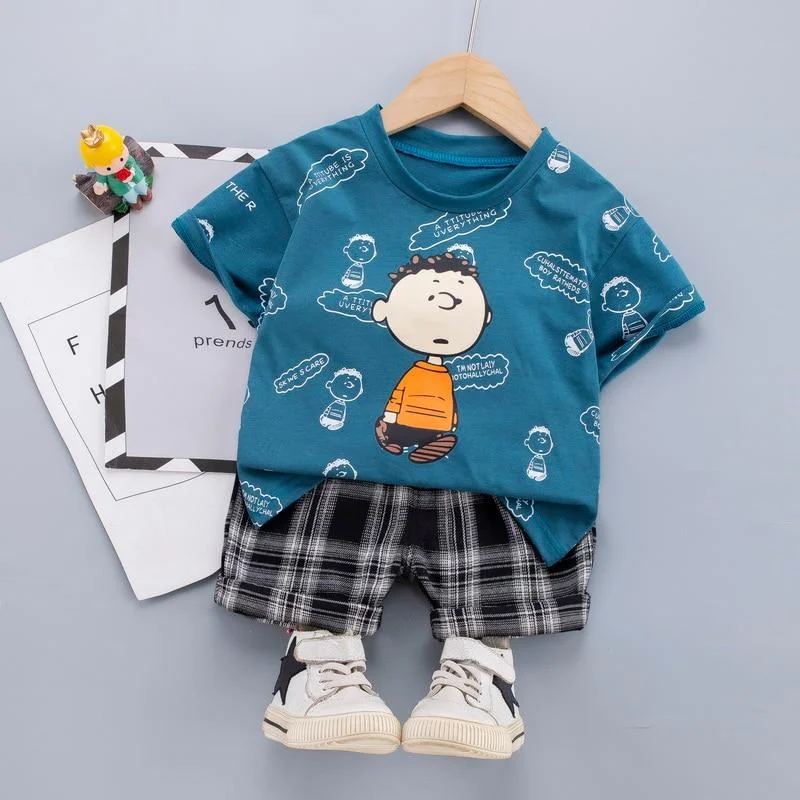 Baby Printed Boy Sets for Children Clothes Toddler Kids Cotton Outfit Cotton T-shirt + Shorts Summer Infant Costume 3 Colors